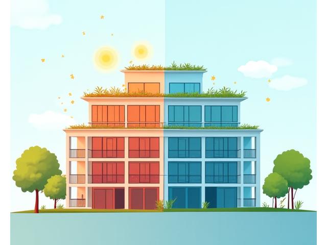 그린 루프가 적용된 건물에서 에너지 절약이 되는 모습 개념도