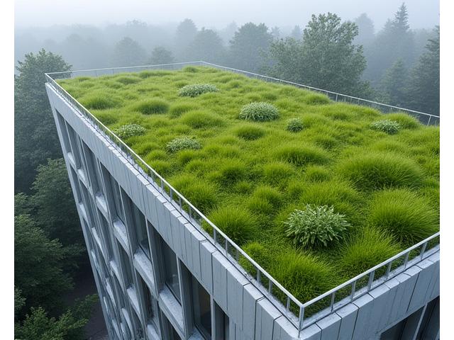 조방형 그린 루프의 얇은 흙과 잔디 모습