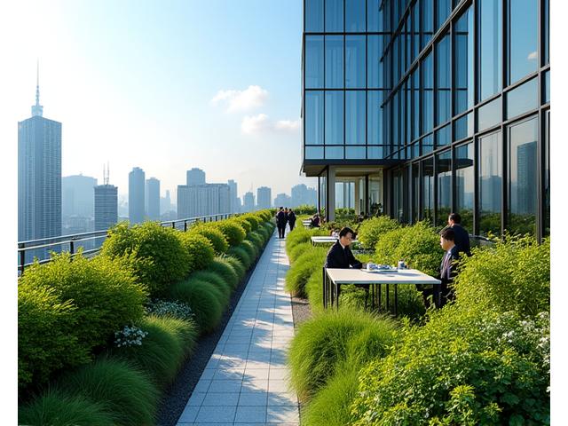 강남구 오피스 빌딩 옥상의 웅장한 그린 루프 전경