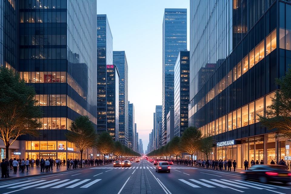 강남 테헤란로의 번화한 상업 지구 및 오피스 빌딩