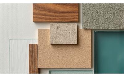 다양한 친환경 목재, 재활용 유리, 저방출 페인트 샘플