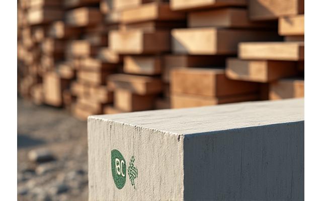 FSC 인증 로고가 새겨진 목재 더미